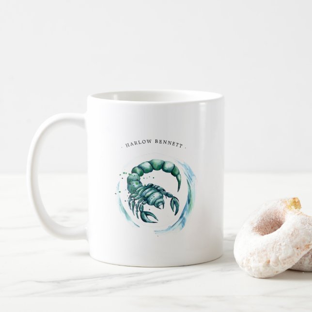 Mug Aquarelle Scorpio Astrologie Zodiac | Monogramme (Avec donut)