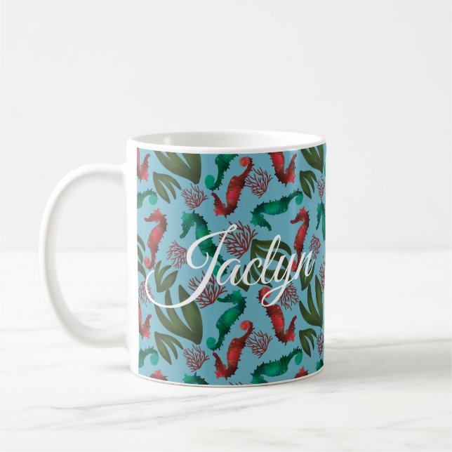 Mug Aquarelle Seahorse Nautique personnalisée (Gauche)