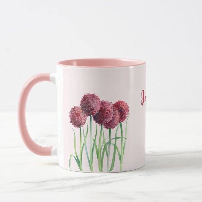 Mug Aquarelle simple élégante rose Alliums (Gauche)