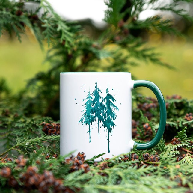 Mug Aquarelle simple Pins Restez À feuillage persistan (Créateur téléchargé)