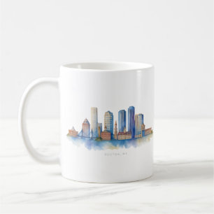 Mug Aquarelle Skyline de Boston City   MA Boston moder