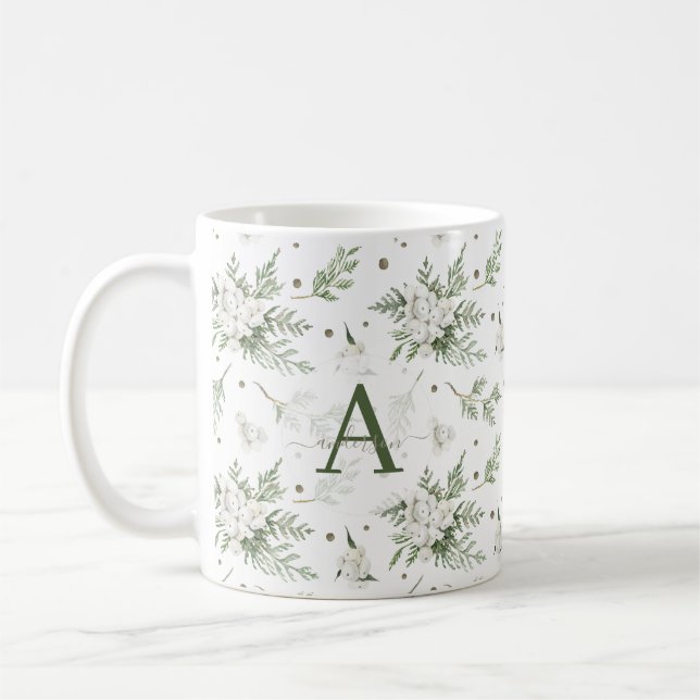 Mug Aquarelle Snowberry White Cèdre Branche Noël (Gauche)