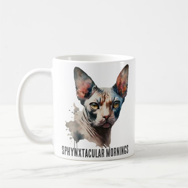 Mug Aquarelle Sphynx Chat Portrait Musique (Gauche)