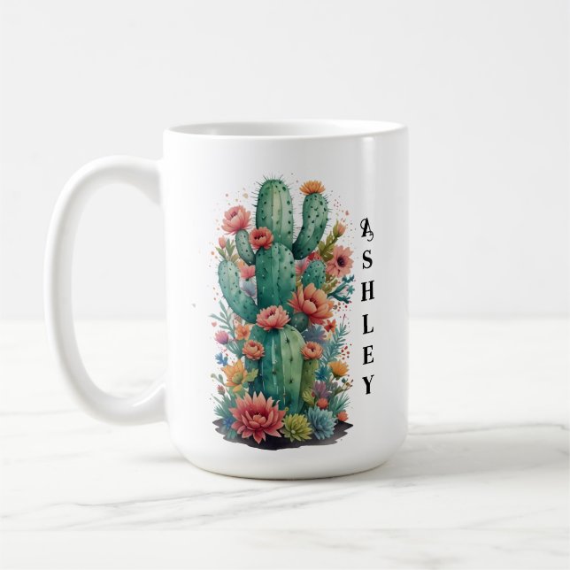 Mug Aquarelle Succulente Vert Cactus Nam personnalisé (Gauche)