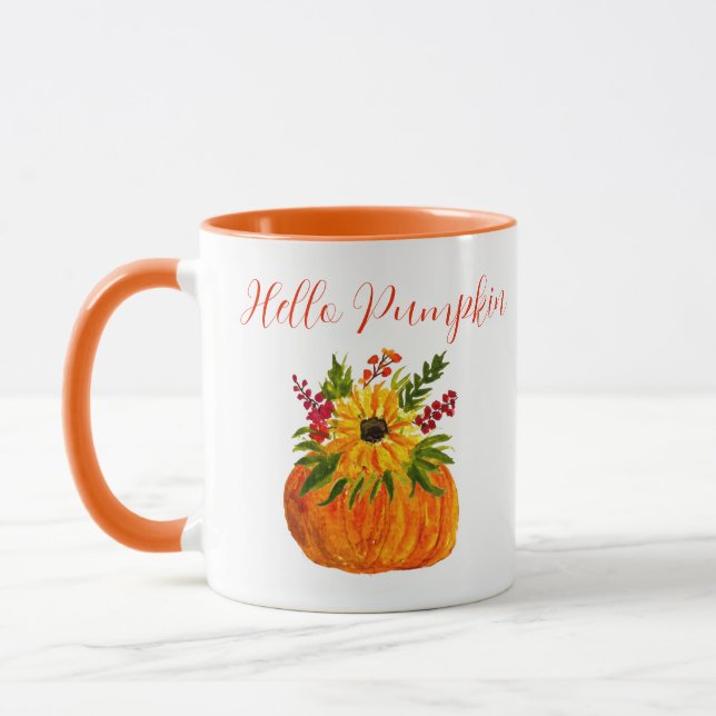 Mug Aquarelle tournesol Citrouille Automne Russe Autom (Gauche)