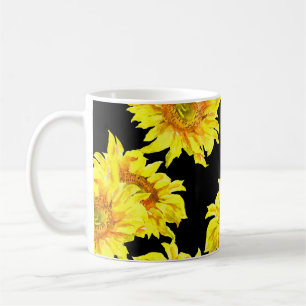 Mug Aquarelle tournesol noir sans couture Motif