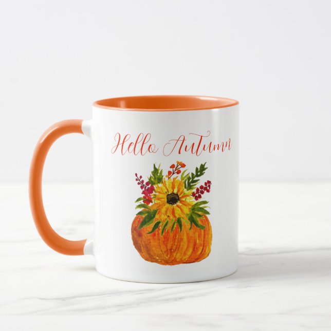 Mug Aquarelle Tournesols mignons automne Rustique auto (Gauche)