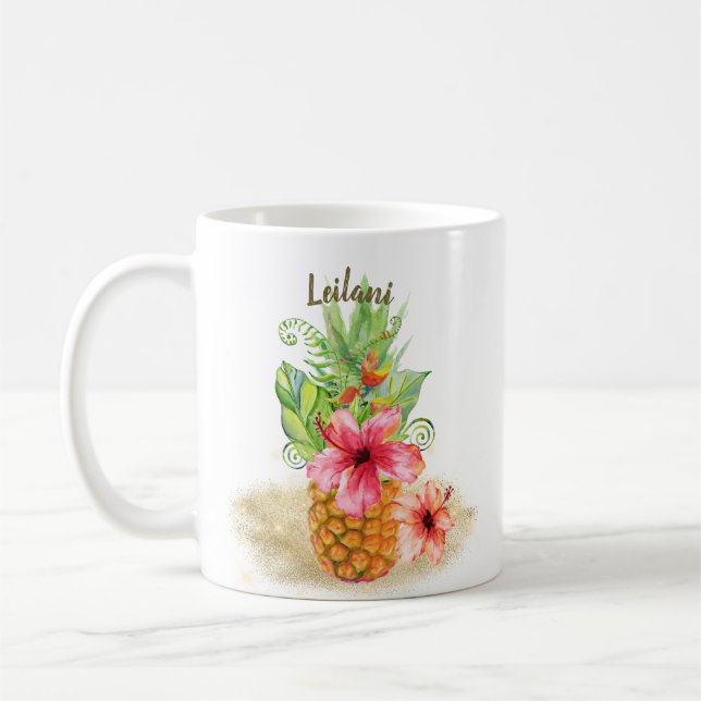 Mug Aquarelle tropicale d'ananas Hibiscus floral Palme (Gauche)