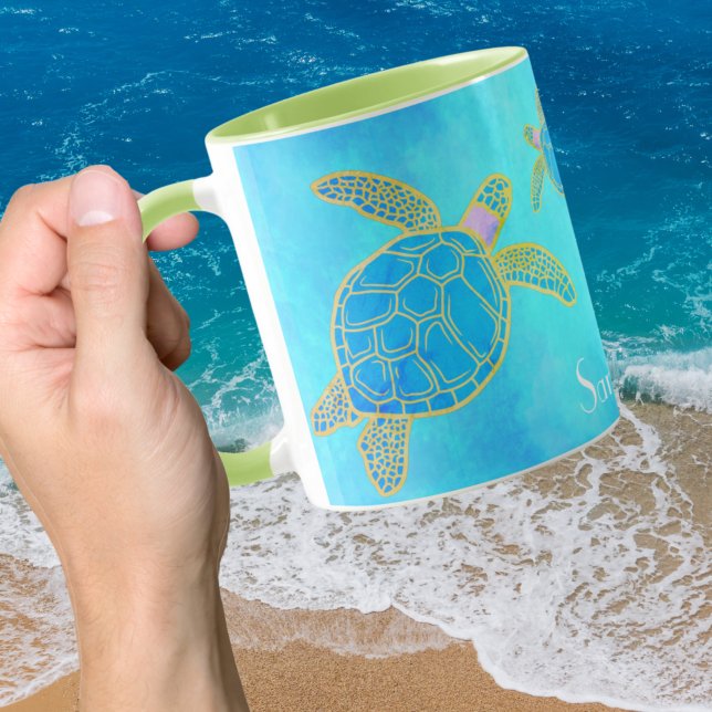Mug Aquarelle tropicale Tortue côtière Aqua Blue (Créateur téléchargé)