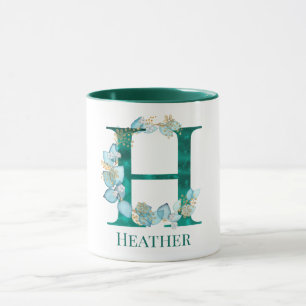 Mug Aquarelle Turquoise et or Monogramme lettre H