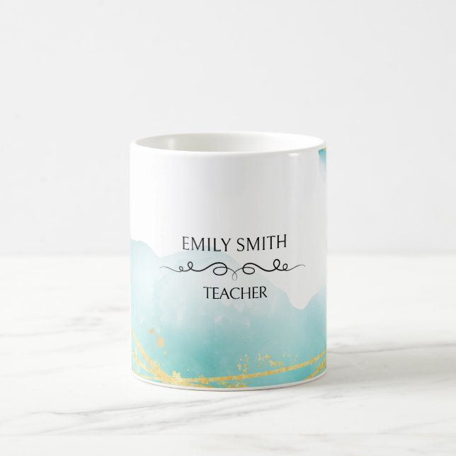 Mug Aquarelle turquoise personnalisable abstrait moder (Centre)