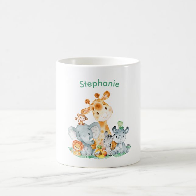 Mug Aquarelle Vert mer Cute Safari Jungle Animaux (Centre)