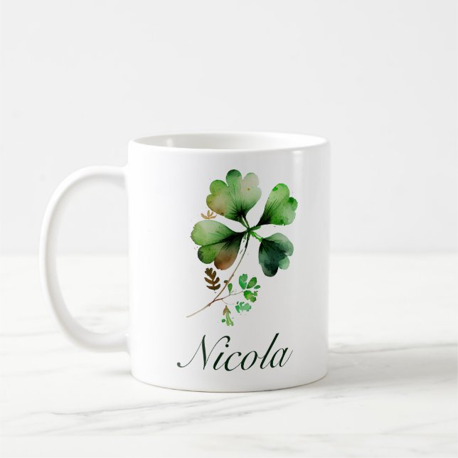 Mug Aquarelle Vert Quatre feuilles Clover St Patrick's (Gauche)