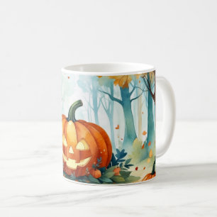 Mug Aquarelle verte orange Forêt Citrouille d'automne