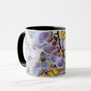 Mug Aquarelle vintage blanc pourpre rose orchidée