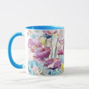 Mug Aquarelle vintage Champ de fleurs de pavot 