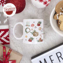 Aquarelle vintage Noël Imprimer Café à deux tons