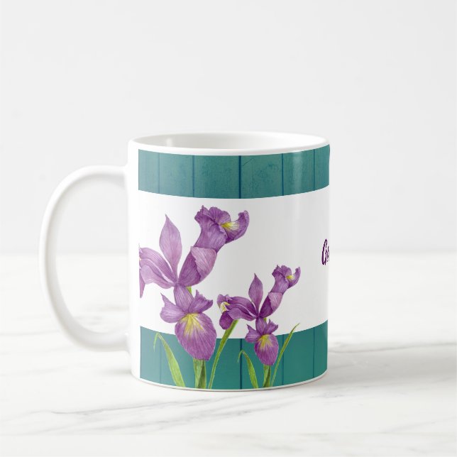 Mug Aquarelle violet Iris Botanique Floral Art (Gauche)