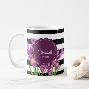 Mug Aquarelle violet Iris noir blanc Motif