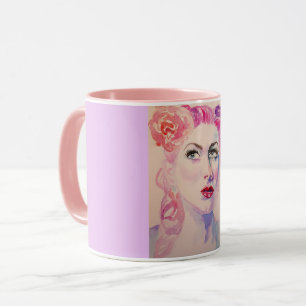 Mug aquarelle violet lilas Femme Vintage 1940