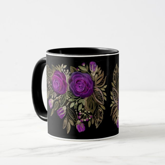 Mug Aquarelle violet roses (Devant gauche)