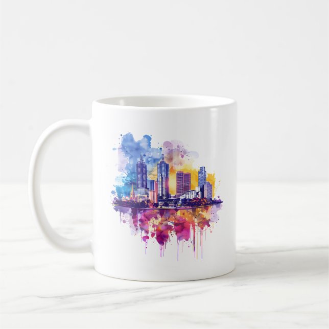 Mug Aquarelle vive Cityscape Skyline Reflection (Gauche)