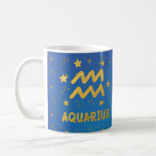Mug Aquarius Zodiac Musique d'astrologie bleue et or