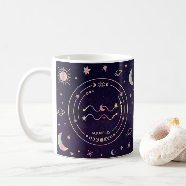 Mug Aquarius zodiac soleil lune étoiles faits nutritio (Avec donut)