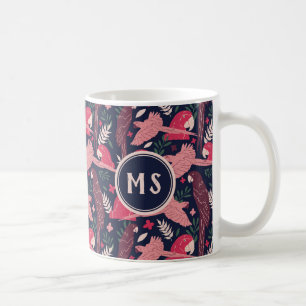 Mug Ara perroquet rouge rose motif feuille tropicale m