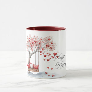 Mug Arbre à coeurs rouges Balançoire Câlins Baisers  