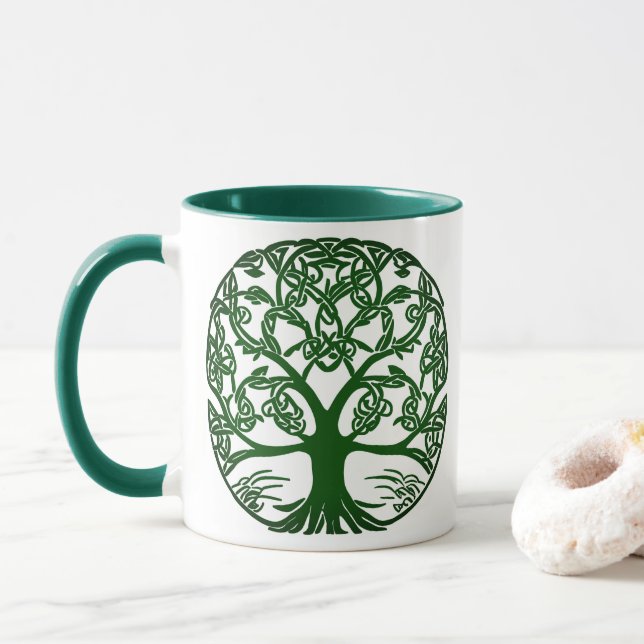 Mug Arbre à noeuds celtique de la vie Vert sur blanc (Avec donut)