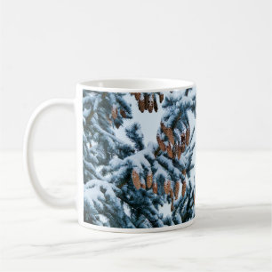 Mug Arbre à pins avec cônes et muqueuse à neige