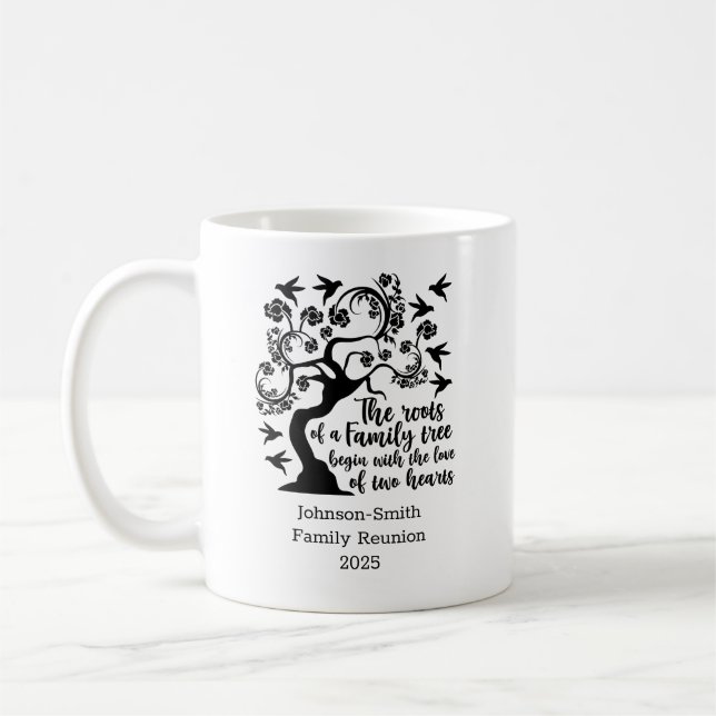 Mug Arbre de devis de la famille blanche noire moderne (Gauche)