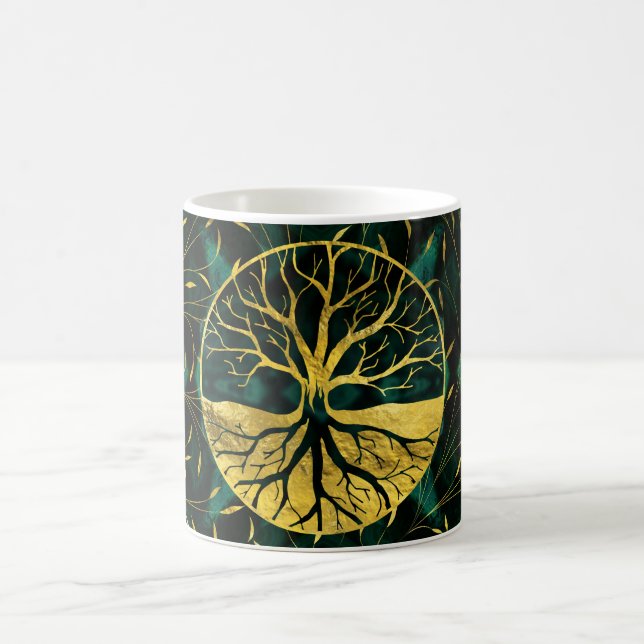 Mug Arbre de la vie d'or Yggdrasil sur la malachite (Centre)