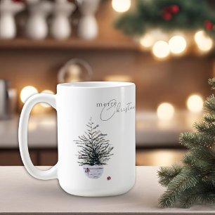 Mug Arbre de Noël aquarelle Boho Chic Blanc