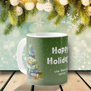 Mug Arbre de Noël Aquarelle Joyeux Jolly Joyeux Famill
