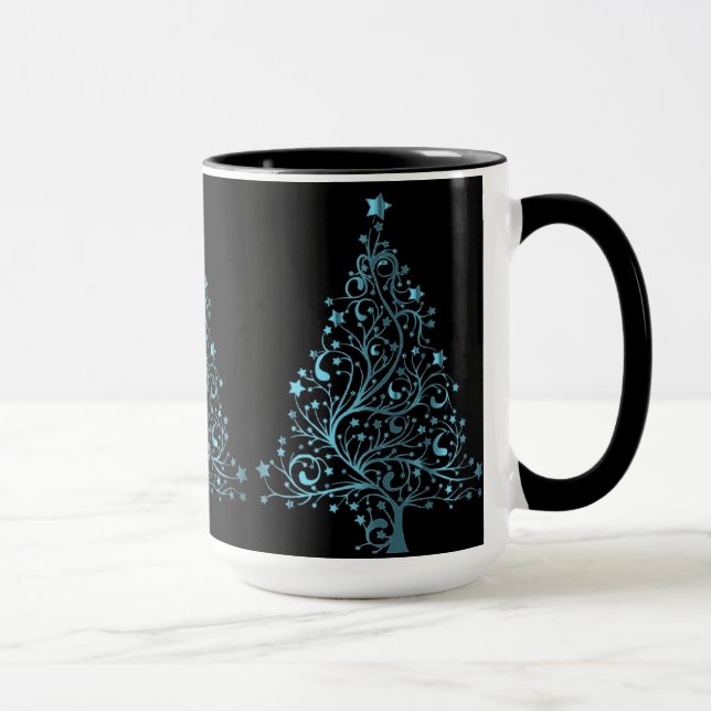 Mug Arbre de Noël Black Metallic Bleu Élégant brillant (Droite)