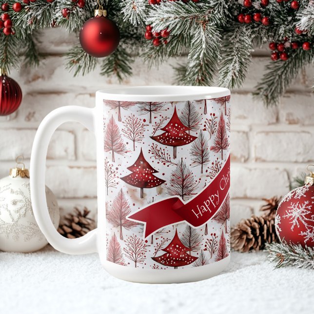 Mug Arbre de Noël blanc rouge Motif #4 ID1009 (Créateur téléchargé)