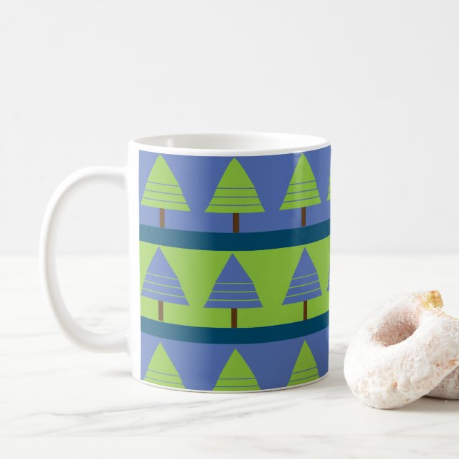 Mug Arbre de Noël bleu vert géométrique (Avec donut)