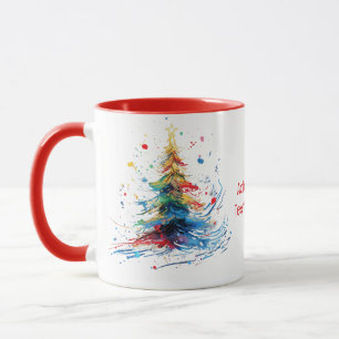 Mug Arbre de Noël couleur de l'eau Fête Noël Rouge