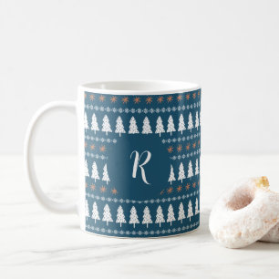 Mug Arbre de Noël d'hiver moderne Motif Monogramme ble