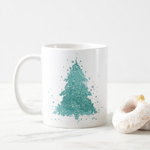 Mug Arbre de Noël élégant Luxe Aqua Mint Splatter