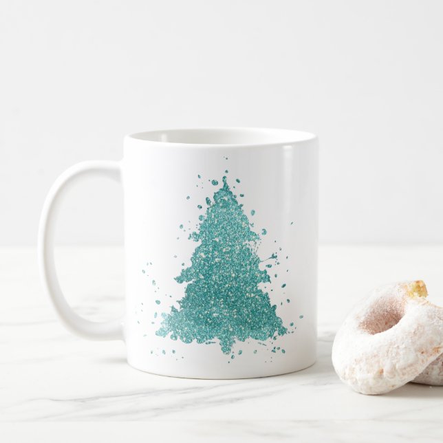 Mug Arbre de Noël élégant | Luxe Aqua Mint Splatter (Avec donut)