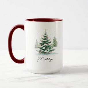 Mug Arbre de Noël en Aquarelle Simple Script