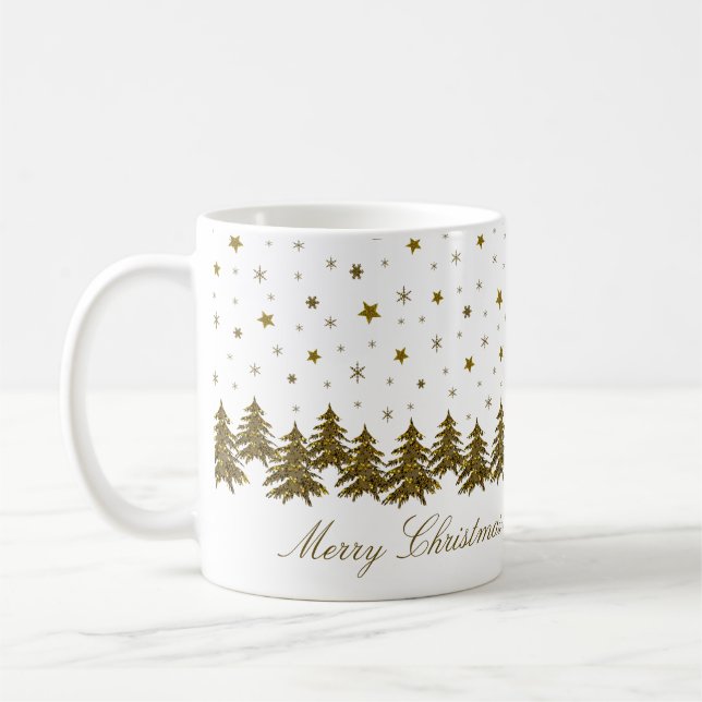 Mug Arbre de Noël en or brillant, lune, étoiles Noël (Gauche)