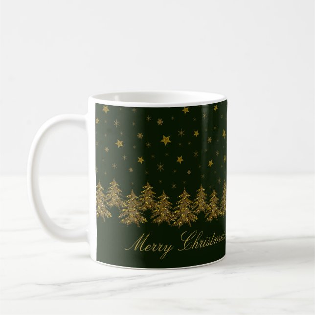 Mug Arbre de Noël en or brillant, lune, étoiles sur ve (Gauche)