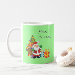 Mug Arbre de Noël et Père Noël Joyeux vert de Noël