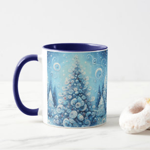 Mug Arbre de Noël impressionniste Whimsical Bleu