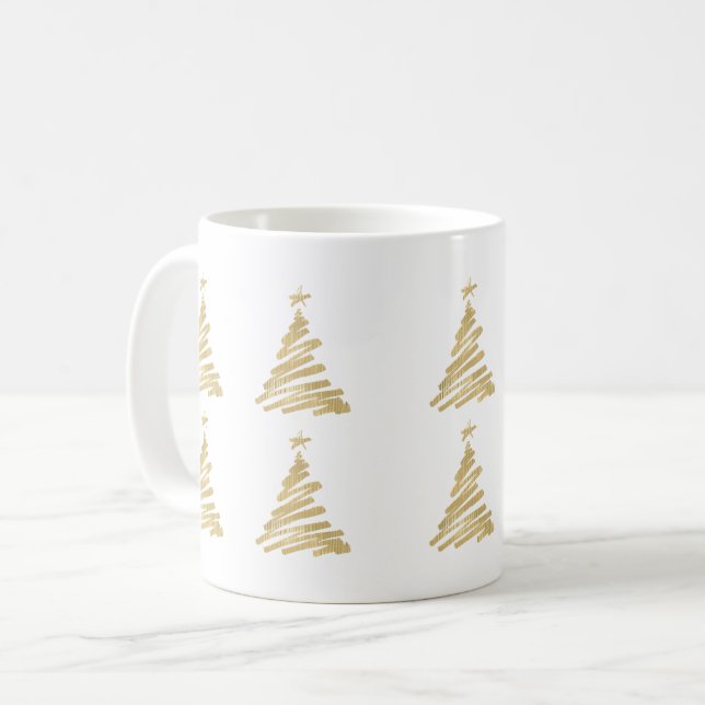 Mug Arbre de Noël moderne Faux Gold Faux (Devant gauche)