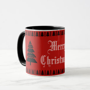 Mug Arbre de Noël moderne Motif noir rouge blanc